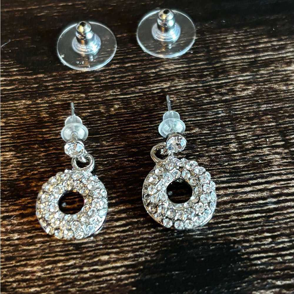 Silver Crystal Circle‎ Dangle Drop Earrings